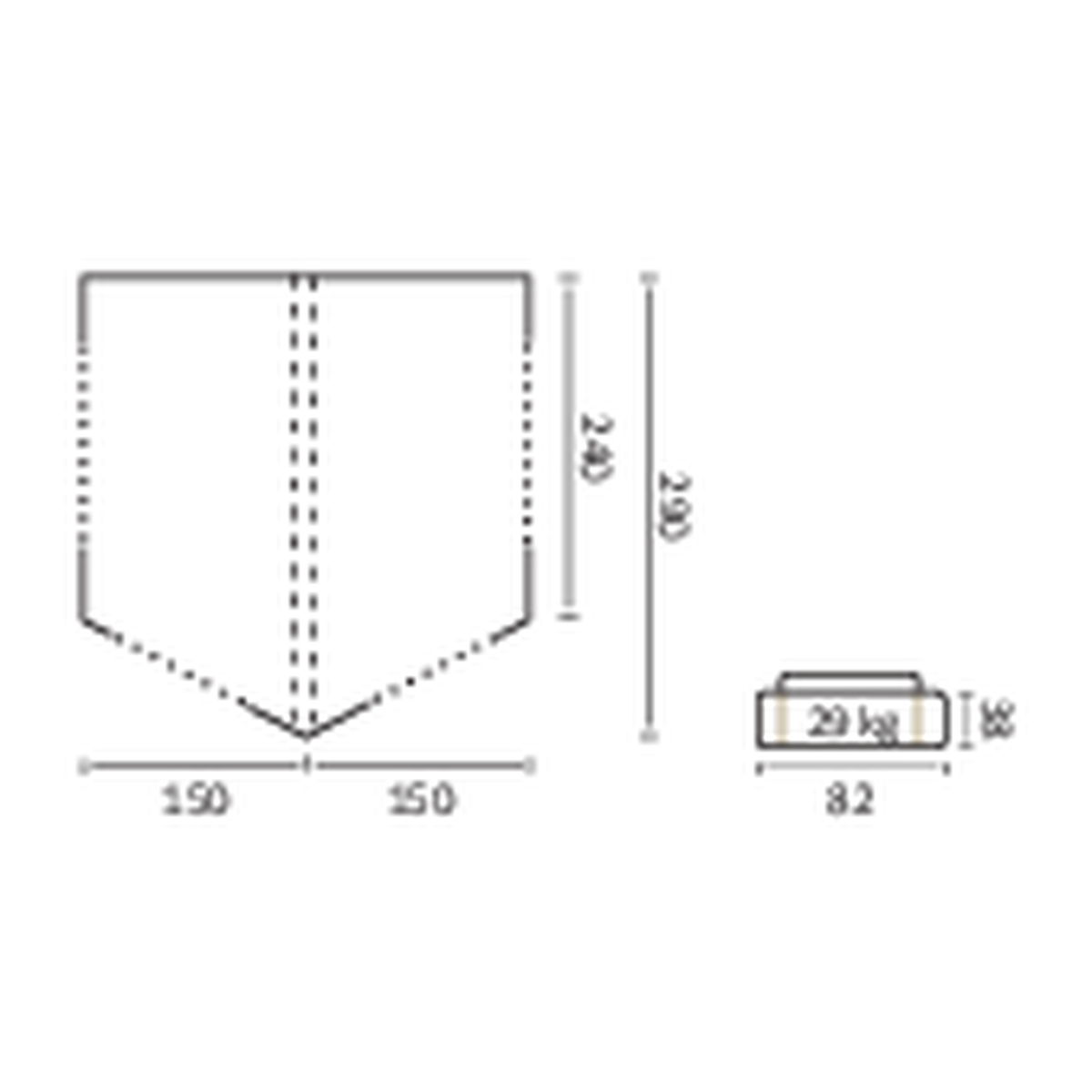 Massskizze Vorzelt Lima Groesse 300: 300 cm breit, 240 cm tief, Packmass 82 cm, 29 kg